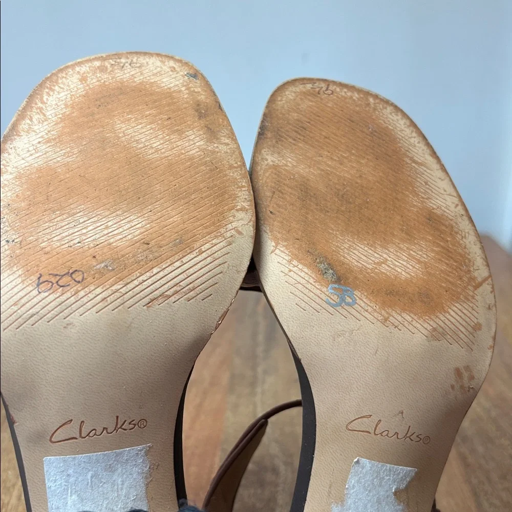 Clarks Brown Leather Block-Heeled Sandals Size 9.5